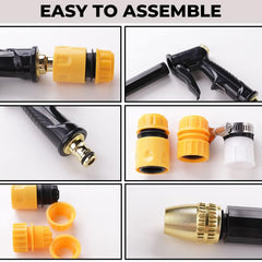 Kuber Industries Nozzle For Water Pipe|Comfortable Grip|Multiple Spray Modes|Brass Nozzle Water Spray Gun For ½” Water Pipe|Ideal Pipe Nozzle For Car Wash,Gardening,& Other Uses|Black (Pack Of 4)