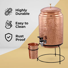 Kuber Copper Water Bottle & Water Dispenser Combo Set|with Added Health Benefits of Copper|Ergonomic Design & Easy to Clean|Pack of 2|5 Liters & 750 ML|Copper & Red