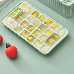 Kuber Industries 2 Layer Ice Cube Tray with Lid | Ice Cube Storage Box with Ice Scoop | 56 Ice Cube Molds for Freezing | One-Press Demolding | BPA Free | Green