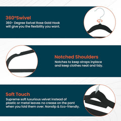 Kuber IndustriesVelvet Cloth Hanger Set of 15 with Chromed Plated Steel Hook (Black)