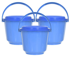 Heart Home Small Multiuses Plastic Kitchen & Pantry Storage Container/Bucket with Handle & Lid, 5 LTR.- Pack of 3 (Blue)-47HH01233