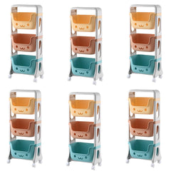 Kuber Industries 3 Layer Smiley Design Children's Storage Rack|Kids Toy Storage Organizer|3-Layer Rolling Cart|Pack of 6|Multicolor|