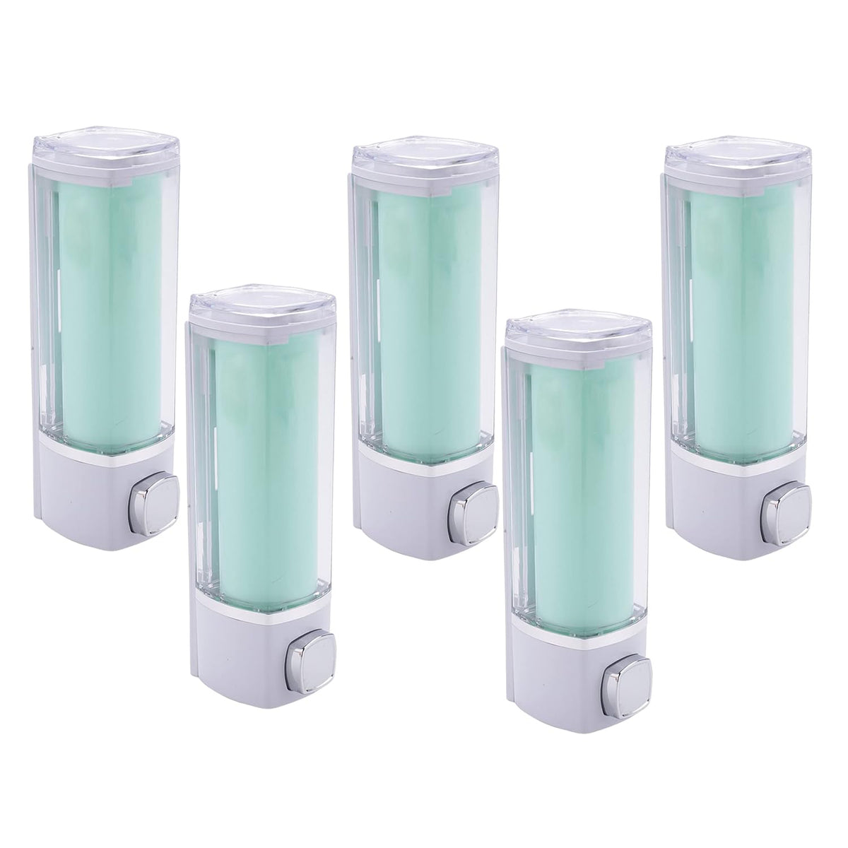 Kuber Industries Manual Shampoo & Soap Dispenser | Wall Mounted | Soap Dispenser for Kitchen & Bathroom | Refillable, Lightweight & Durable | Easy to Clean | Green Color (Pack of 5)