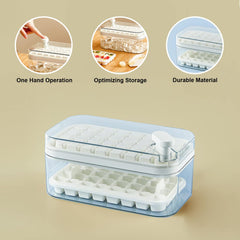 Kuber Industries Pack of 2| 2 Layer Ice Cube Tray with Lid | Ice Cube Storage Box with Ice Scoop | 64 Ice Cube Molds for Freezing | One-Press Demolding | BPA Free | White