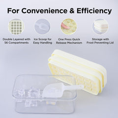 Homestic 2 Layer Ice Cube Trays with Storage Box & Ice Scoop | 56 Compartments | One Press Demolding | Ice Cubes for Whiskey Cocktails Mocktails Soft Drinks | BPA Free | White