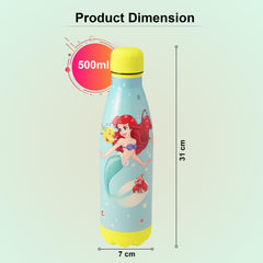 Kuber Industries 500 ml Water Bottle with 2 Lids | Disney Mermaid | Stainless Steel Bottle for Travel & Sports | BPA-Free Insulated Sipper Bottle for Adults & Kids with Straw | Sky Blue | Pack of 6
