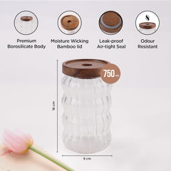 Urbane Home Borosilicate Glass Jar with Acacia Lid | Kitchen Organizer Items & Storage | Multi-utility, Leakproof, Airtight Storage Jar for Cookies, Snacks, Tea, Coffee, Sugar | Set of 2 (750ml)
