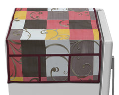 Heart Home Multicheck Printed PVC Fridge Top Cover with 6 Utility Side Pockets (Multicolor)