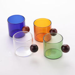 Kuber Industries 6 Pcs Borosilicate Glass Coffee Cups | Cup with Wooden Ball Handle | High Heat Resistant | Microwave and Dishwasher Safe | 120 ML | Pack of 3 | Green
