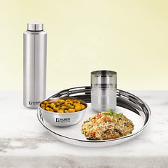 Kuber Industries Stainless Steel Bowl, Plate, and Bottle Set | Durable, Mirror Finish Shiny Utensils | Stainless Steel 200ml Bowl Set of 6, 1 Liter Bottle and Plate Set of 6
