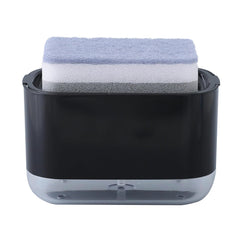 Heart Home 2 in 1 Press Soap Dish for Kitchen with Sponger Holder | 300 ml | Hollow Design | Durable & Smooth Body | Soap Dispenser for Bathroom & Kitchen | Dishwashing Liquid Dispenser | Black