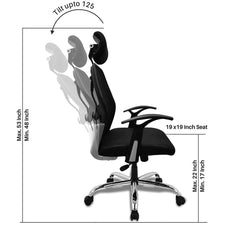 Heart Home Ergonomic Office Chairs for Work from Home | Comes with Manual Height Adjustable, Armrest, Headrest & 2D Lumbar Support | Comfy Study Chair for Students with Wheels | Black