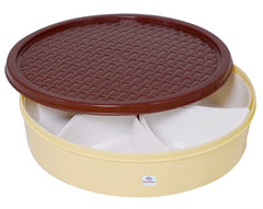 Heart Home Medium Plastic Masala Box With 6 Containers & 1 Spoon- Pack of 2 (Cream)-HS43HEARTH25883