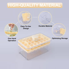 Kuber Industries 2 Layer Ice Cube Tray with Lid | Fridge Ice Cube container | 56 ice cube molds for freezing | One-Press Demolding | BPA Free | Biege