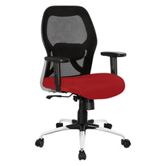 Kuber Industries Ergonomic Office Chairs for Work From Home with Meshback | Comes with Manual Height Adjustable Armrest & Lumbar Support | Comfy Study Chair for Students with Wheels | Black & Red Seat