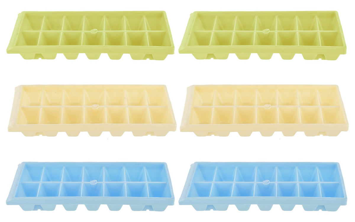 Heart Home Plastic Ice Cube Tray Set with 14 Section- Pack of 6 (Cream & Green & Blue)-HS43HEARTH25795