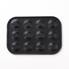 Homestic Pack of 5 12 Slots Non-Stick Cup Cake Tray|Cup Cake Mould for Baking|Idol for Muffin, Small Cake (Black)