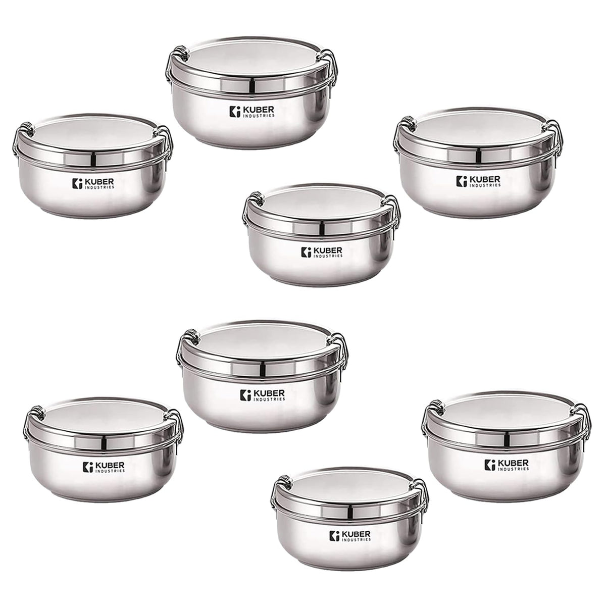 Kuber Industries Set of 2 Stainless Steel Food Pack Lunch Box with Locking ClipI 250 ml and 400 ml I Clip Tiffin Box I Office Home School Tiffin Dabba (Pack of 4)