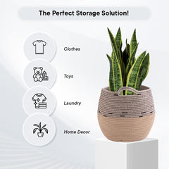 Kuber Industries Cotton Woven Storage Basket With Handle|Shelf Basket Hamper|Organizer for Toys, Socks, Cosmetic|Capacity 22 L|Pack Of 2|BEIGE|