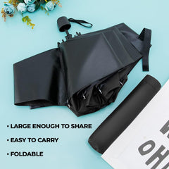 Kuber Industries 3 Fold Manual Umbrella|Windproof, Sunproof & Rainproof|With Polyester Canopy, Sturdy Steel Shaft & Wrist Straps|Easy to Hold & Carry|Umbrella for Women, Men & Kids |Black (Pack Of 5)