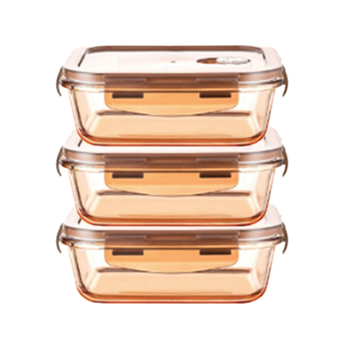 Urbane Home Pack of 3 Borosilicate Glass Kitchen Containers Set with Airvent Pp Lid | Airtight Rectangular Fridge Storage Boxes for Grains, Pulses, Spices, Snacks | 600 ml Each | Transparent