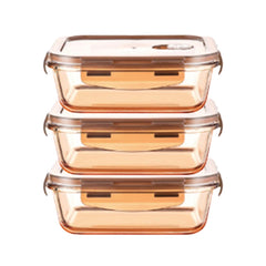 Urbane Home Pack of 3 Borosilicate Glass Kitchen Containers Set with Airvent Pp Lid | Airtight Rectangular Fridge Storage Boxes for Grains, Pulses, Spices, Snacks | 600 ml Each | Transparent
