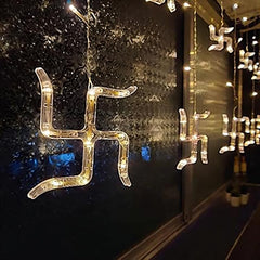 Kuber Industries Diwali Lights | Diwali String Light for Décor | Lights for Christmas | Lights for Navratri | 6 Piece Big Swastik-6 Piece Small Swastik Curtain Light 66 | Warm White