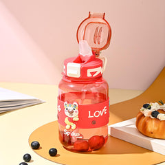 Kuber Industries Pack of 6 Kids Water Bottle With Straw |Sipper Water Bottle For Kids Boys Girls| Water Bottle with Locking Flip Lid | 800 ml |Red | SYZ-7744B