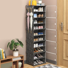 Kuber Industries Pack of 6 Shoes Cabinet | 10-Tier Foldable Shoe Rack Organizer for Closet | Plastic Shoe Shelf Collapsible Shoes Storage Box | Easy Assembly Shoe Cabinet with Lids | JL1C10TBK |Black