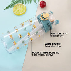 Kuber Pack of 3 Water Bottle for Kids | Printed Designs for Kids | Plastic Sipper Bottle for Kids | Food Grade Plastic | One Click Open Flip Lid | Transparent, Leak Proof, BPA Free | 550 ml