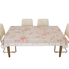 Heart Home Dining Table Cover | Heavy PVC Table Cloth Cover | 6 Seater Table Cloth | Red Flower Table Cover | Table Protector | Table Cover for Dining Table | 60x90 Inch | DTC | Cream