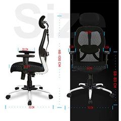 Kuber Industries Ergonomic Office Chairs for Work From Home | Comes with Manual Height Adjustable, Armrest, Headrest & Lumbar Support | Comfy Study Chair for Students with Wheels | Black & Blue Seat