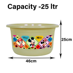 Heart Home Disney Check Bath Tub | Versatile Utility Gaint Tub | Plastic Bath Tub for Baby | Clothes Washing Tub For Bathroom | Feeding Pan Tub | TUB-25 LTR | Pack of 2 | Multi