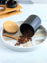 Urbane Home Ceramic Jar with Bamboo Lid 800ml | Air Tight Containers for Kitchen Storage | Multipurpose-Tea,Coffee,Snacks,Sugar,Salt,Dry Fruit,Pulses | Black (Pack of 2)
