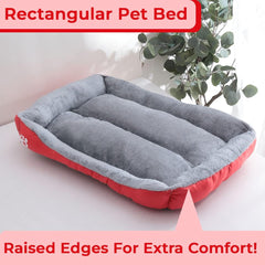Kuber Industries Pack of 3 Dog & Cat Bed|Super Soft Plush Top Pet Bed|Oxford Cloth Polyester Filling|Machine Washable Dog Bed|Rectangular Cat Bed with Rise-Edge Pillow|QY036R-M|Red