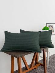 Heart Home Pillow Cover | Cotton Pillow Cover | Striped Pattern Pillow Cover | Soft Pillow Cover for Home | Pillow Cover for Bedroom | Set of 4 | Green