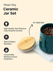 Heart Home Ceramic Jar with Bamboo Lid | Kitchen Organizer Items & Storage | Multipurpose Airtight Container for Sugar,Salt,Snacks,Tea,Coffee|Kitchen Accessories Items| 700ml (Green) (Pack of 3)