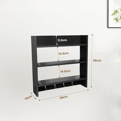 Heart Home Durable Wooden Rack Storage with Hook Wall Mount Wooden Wall Shelf for Bedroom & Living Room | Furniture Wall Rack Shelf for Decor | Brown