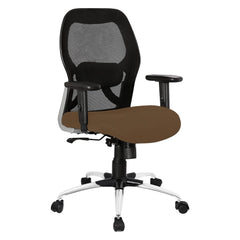 Kuber Industries Ergonomic Office Chairs for Work From Home with Meshback | Comes with Manual Height Adjustable Armrest & 2D Lumbar Support | Comfy Chair for Students with Wheels | Black & Brown Seat