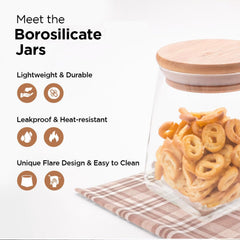 Kuber Industries Borosilicate Glass Jar with Bamboo Lid | Kitchen Organizer Items & Storage | Multi-Utility, Leakproof, Airtight Storage Jar for Cookies, Snacks, Tea, Coffee, Sugar | Set of 2 (360ml)