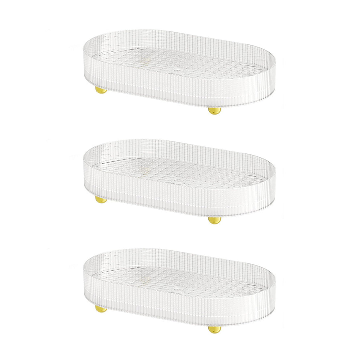 Kuber Industries Pack of 3 Multipurpose Double layer Decorative Drain Tray | Makeup Perfume Organiser, Bathroom Vanity, Dresser Tray, Kitchen Countertop Organiser Tray | Anti Slip | Transparent