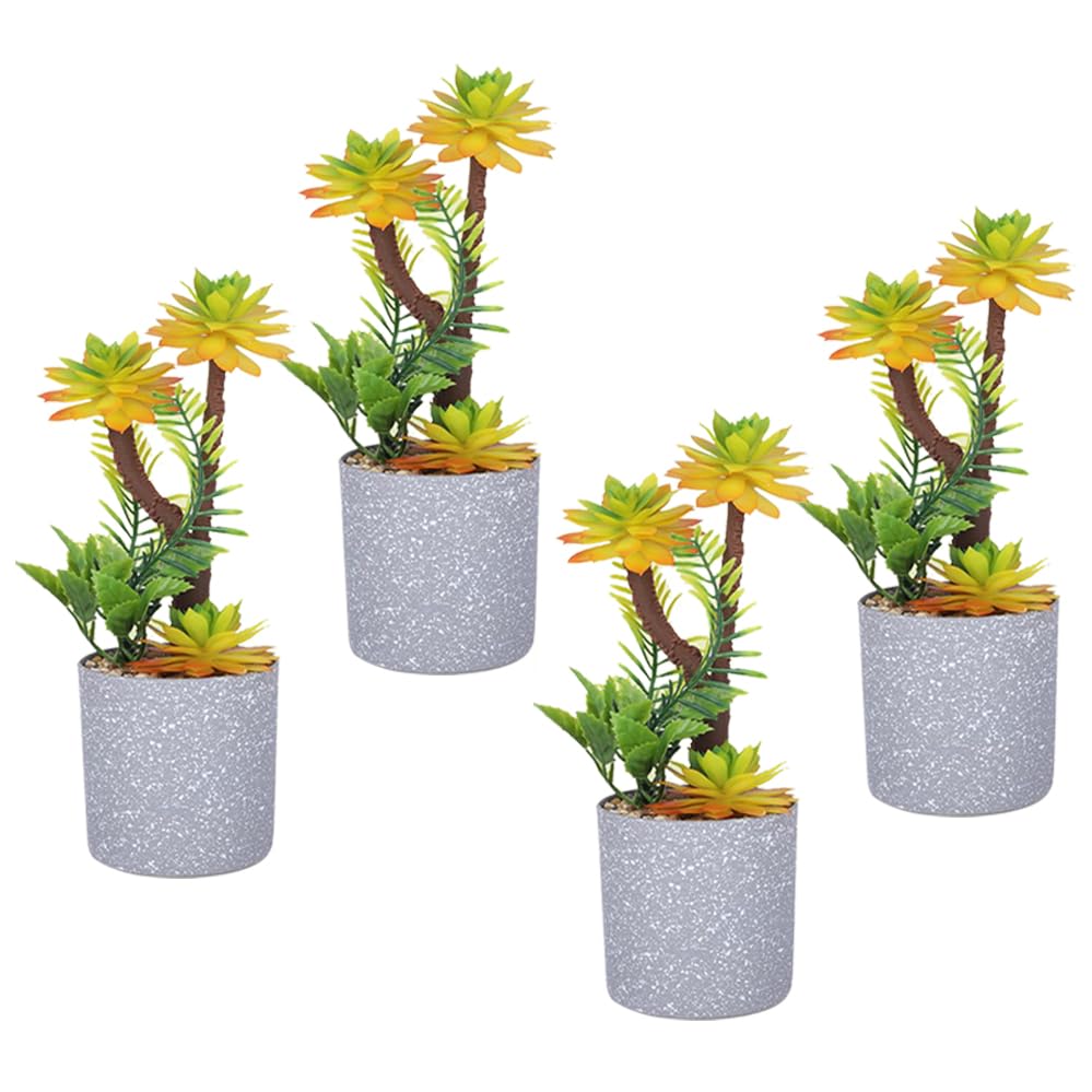 Kuber Industries Artificial Plants for Home Décor|Natural Looking Indoor Fake Plants with Pot|Artificial Flowers for Decoration-Pack of 4 (Yellow)