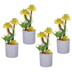 Kuber Industries Artificial Plants for Home Décor|Natural Looking Indoor Fake Plants with Pot|Artificial Flowers for Decoration-Pack of 4 (Yellow)