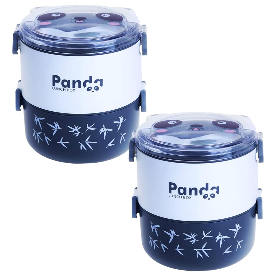 Kuber Industries Insulated Lunch Box with 2 Compartments|100% BPA Free, Food Grade ABS Plastic|Leakproof & Spill Proof|Dishwasher & Microwave Safe Lunch Box|2000 ML|HX0043347|Pack Of 2|Black & White