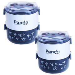 Kuber Industries Insulated Lunch Box with 2 Compartments|100% BPA Free, Food Grade ABS Plastic|Leakproof & Spill Proof|Dishwasher & Microwave Safe Lunch Box|2000 ML|HX0043347|Pack Of 2|Black & White