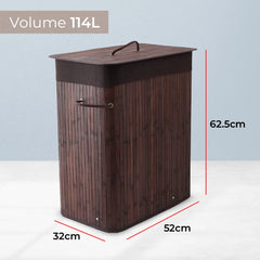 Kuber Industries Bamboo Basket With Lid|Foldable Laundry Basket For Clothes|Durable Rope Handles & Removable Bag (Dark Brown) (Pack Of 4)