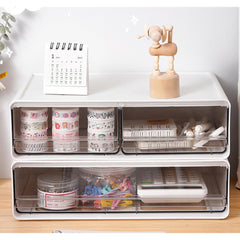 Heart Home Stackable Storage Organiser | 2 drawers Large Capacity | Transparent Front Panel | Office Desktop Organizer Box | Plastic Stackable Drawers for Home and Office | W2032-2 | White