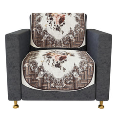 Heart Home Sofa Cover Set | Sofa Slip Cover Set | Check Border Sofa Cover | Velvet 5 Seater Couch Cover | Sofa Slipcover Set | Sofa Cover for Living Room | Brown