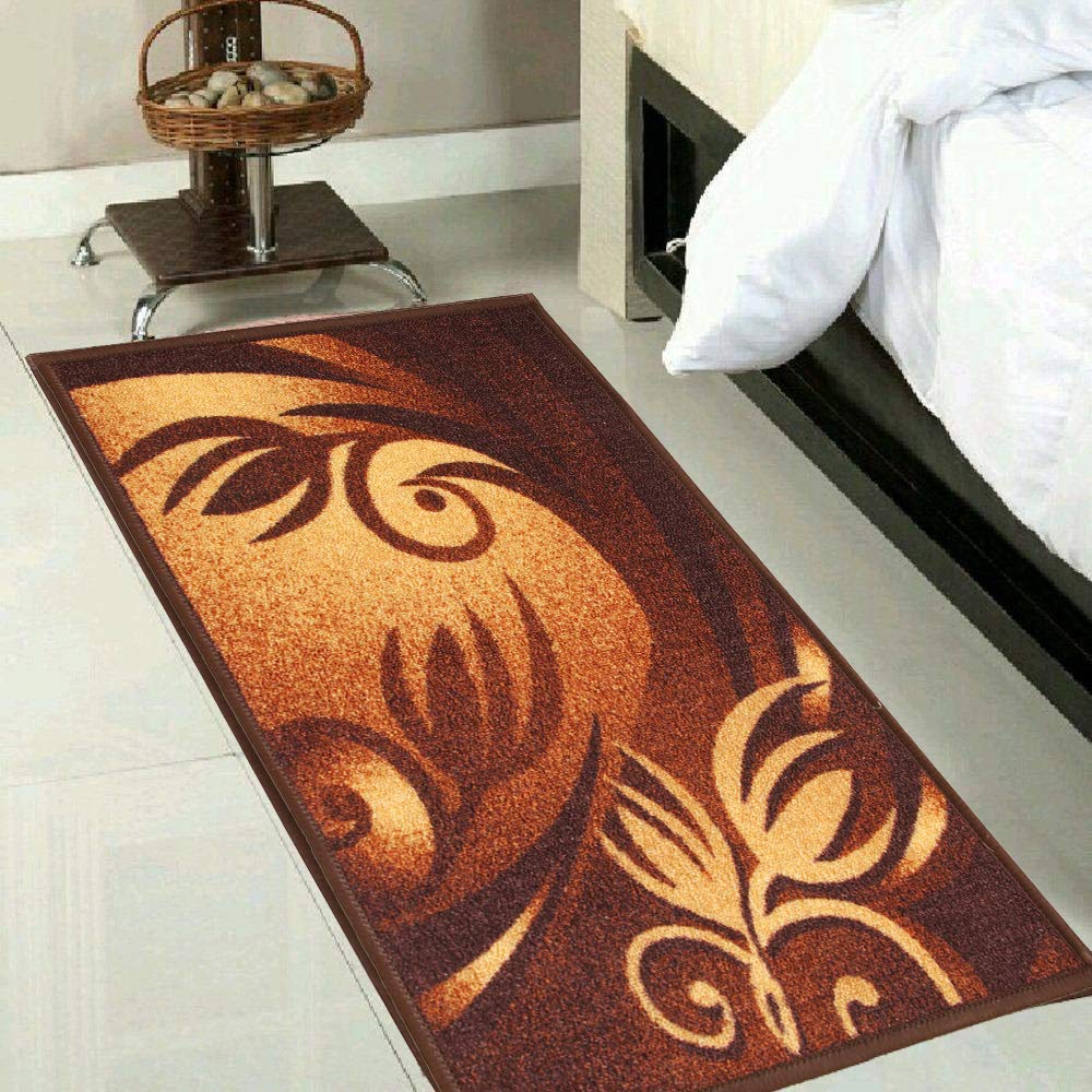 Kuber Industries Flower Design Cotton Bed Side Runner - 57" x 23" x 0.39", Brown