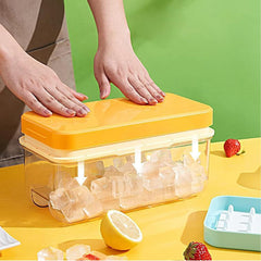 Urbane Home 2 Layer Ice Cube Tray with Lid | Ice Cube Storage Box with Ice Scoop | 56 Ice Cube Molds for Freezing | One-Press Demolding | BPA Free | Orange